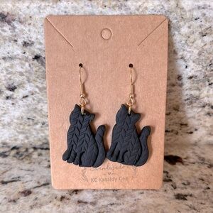 Black Cat Quilted Halloween Polymer Clay Earrings